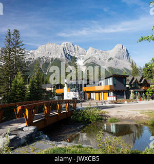 Beautiful Housing and Rocky Mountain Scenes and Pine Forest in Canmore Banff National Park Alberta Canada Stock Photo