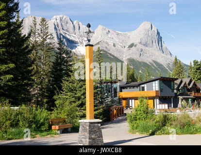 Beautiful Housing and Rocky Mountain Scenes and Pine Forest in Canmore Banff National Park Alberta Canada Stock Photo