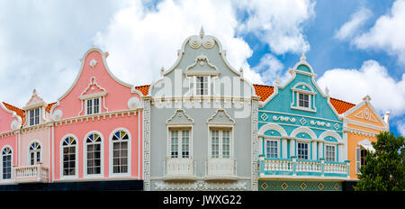 Oranjestad downtown panorama with typical Dutch colonial architecture. Oranjestad is the capital and largest city of Aruba Stock Photo