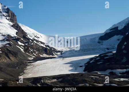 The Columbia Icefield with The Athabasca Glacier and Snow Covered Mountains on Icefields Parkway Banff National Park Alberta Canada Stock Photo