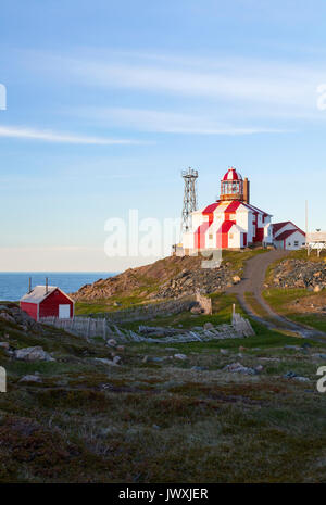 The Cape Bonavista Lighthouse seen here at sunset was in operation from 1842-1962. It is now a museum and is a Provincial Historic Site. Stock Photo