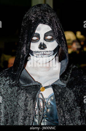 Young woman dressed as Lady Death from TV series Game Of Thrones at the London Film & Comic Con 2017 (Press pass/permission obtained from organisers). Stock Photo