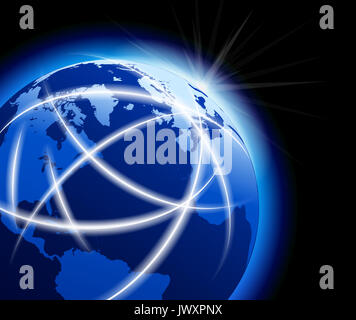 Global World with Communications around the Globe, Global Connections across the world Stock Photo