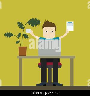 Office worker or freelancer businessman. Vector cartoon illustration Stock Vector