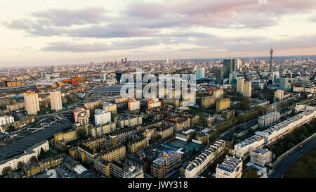 Aerial View Photo of London City Town Famous Landmarks and Residential Urban Area feat Apartments and Buildings