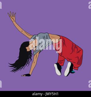 Young woman dancing hip-hop or break-dance on the floor Stock Vector