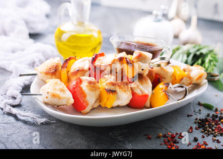 chicken kebab with vegetables on the plate Stock Photo