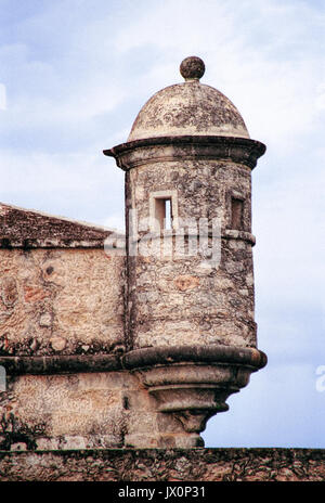 Fuerte de San Miguel or Fort St Michael in Campeche, Mexico. Turret or guard post. Vintage 1996 - kodak film. Stock Photo
