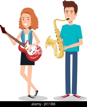 couple musicians playing musical instruments vector illustration Stock Vector