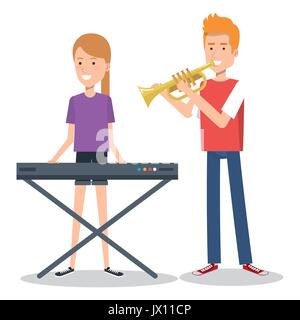 couple musicians playing musical instruments vector illustration Stock Vector