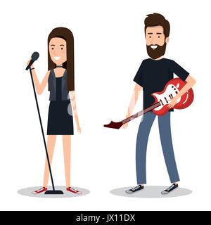 couple musicians playing musical instruments vector illustration Stock Vector