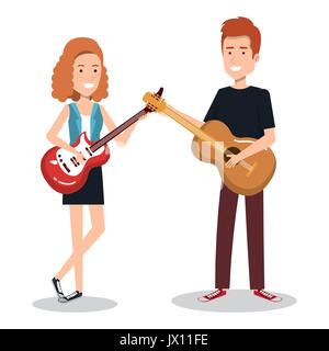 couple musicians playing musical instruments vector illustration Stock Vector