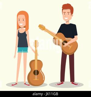 couple musicians playing musical instruments vector illustration Stock Vector