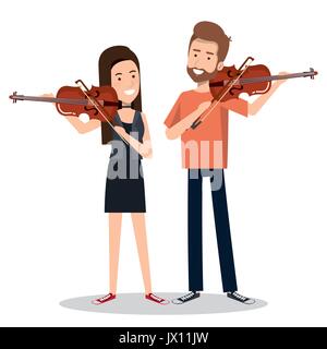 couple musicians playing musical instruments vector illustration Stock Vector