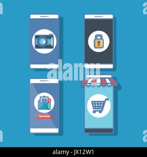 many smartphone with application conncetion vector illustration Stock Vector