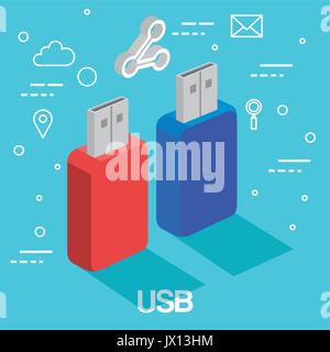 two usb memory sticks backup accessories technology vector illustration Stock Vector