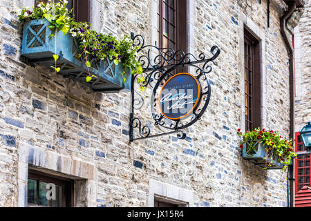 Quebec City, Canada - May 30, 2017: Lower old town street with stone store Gallery of art Stock Photo