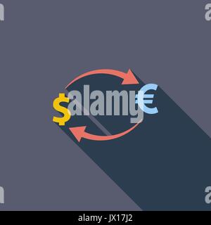 Currency exchange icon. Flat vector related icon with long shadow for web and mobile applications. It can be used as - logo, pictogram, icon, infograp Stock Vector