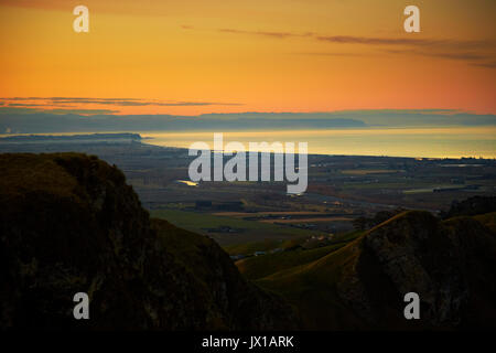 Dusk landscape across Te Mata peak towards napier, Hawkes Bay Stock Photo