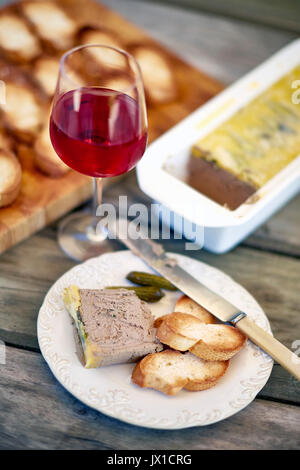 Chicken liver pate and crostini toasted bread Stock Photo