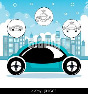 autonomous cars and wireless communication system, Internet of Things, smart city, smart transportation, futuristic automotive society, vector illustr Stock Vector