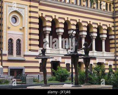 The State Opera House of Georgia on the Shota Rustaveli Avenue in the centre of Tbilisi Georgia, side view with sculpture group ballet dancers Stock Photo