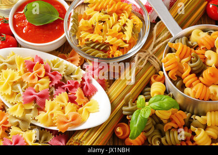 Various types of coloured pasta Stock Photo