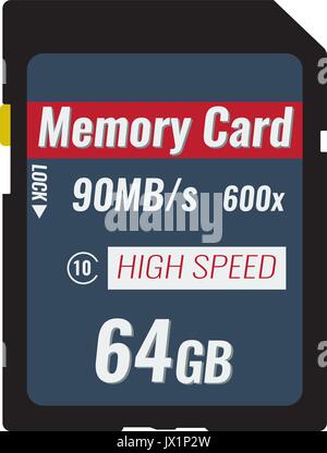 Memory card mockup front side view. Flat color style Illustrated vector. Stock Vector
