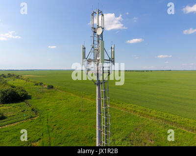 Cellular tower. Equipment for relaying cellular and mobile signal. Stock Photo