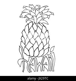 Hawaii. Typography banner. Pineapple sketch illustration. Aloha poster. Vector lettering. Stock Vector