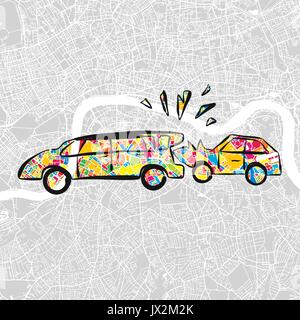 Car Crash on vector map, Flat Design, Insurance Icon Stock Vector