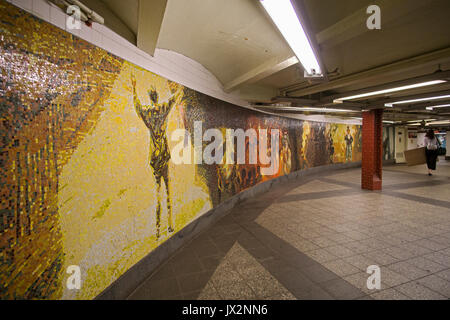 Mosaic art work at the 34th Street Penn Station subway station in Manhattan, New York City Stock Photo