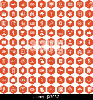 100 security icons hexagon orange Stock Vector