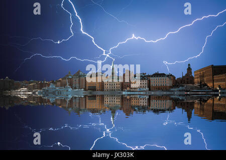 Stockholm is the capital and largest city in Sweden. Powerful lightning  strike Stock Photo - Alamy
