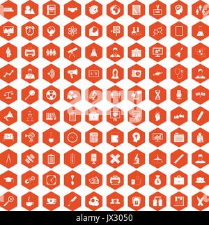 100 seminar icons hexagon orange Stock Vector