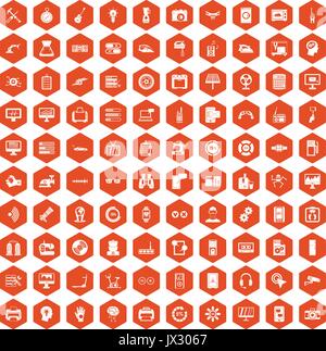 100 settings icons hexagon orange Stock Vector