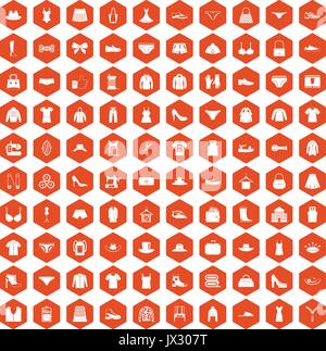 100 sewing icons hexagon orange Stock Vector