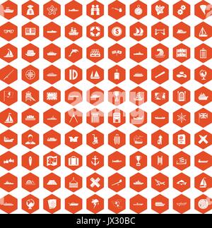 100 shipping icons hexagon orange Stock Vector