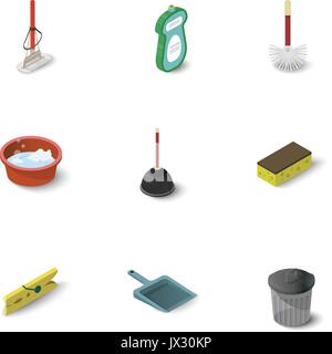 Housework icons set, isometric style Stock Vector