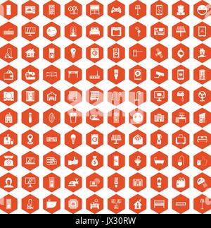 100 smart house icons hexagon orange Stock Vector