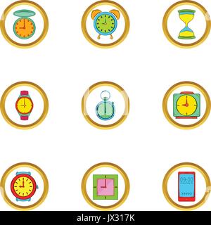 Time and clocks icons set, cartoon style Stock Vector