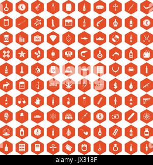 100 smuggling goods icons hexagon orange Stock Vector