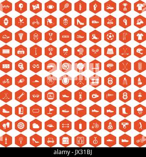 100 sneakers icons hexagon orange Stock Vector
