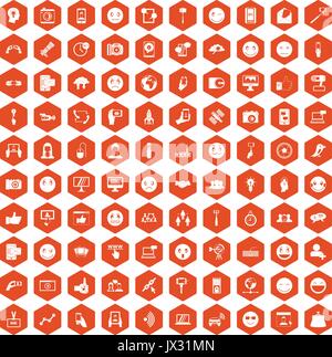 100 social media icons hexagon orange Stock Vector