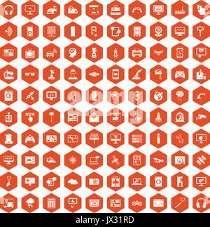 100 software icons hexagon orange Stock Vector