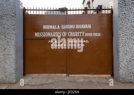 Entry gate to the Mother Theresa Orphanage, Kolkata, West Bengal, India Stock Photo