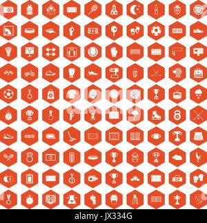 100 stadium icons hexagon orange Stock Vector