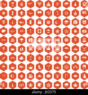 100 star icons hexagon orange Stock Vector