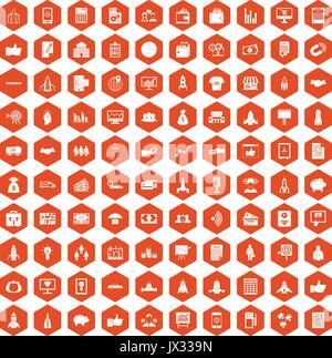100 startup icons hexagon orange Stock Vector