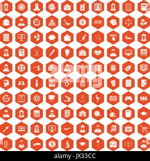 100 statistic data icons hexagon orange Stock Vector